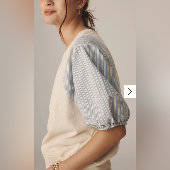 653.  Anthropologie Pilcro Woven Puff-Sleeve Top - Picture 4 of 9